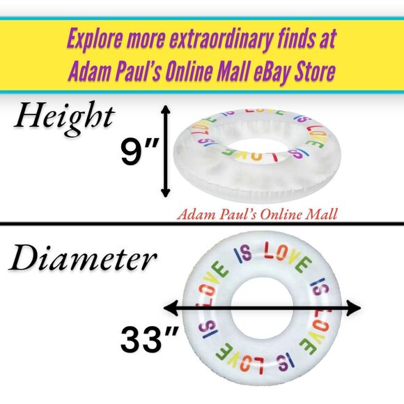 "Love Is Love" LGBTQ Pride Round Pool Float Swimming Ring Rainbow Inflatable 33” - Picture 4 of 12
